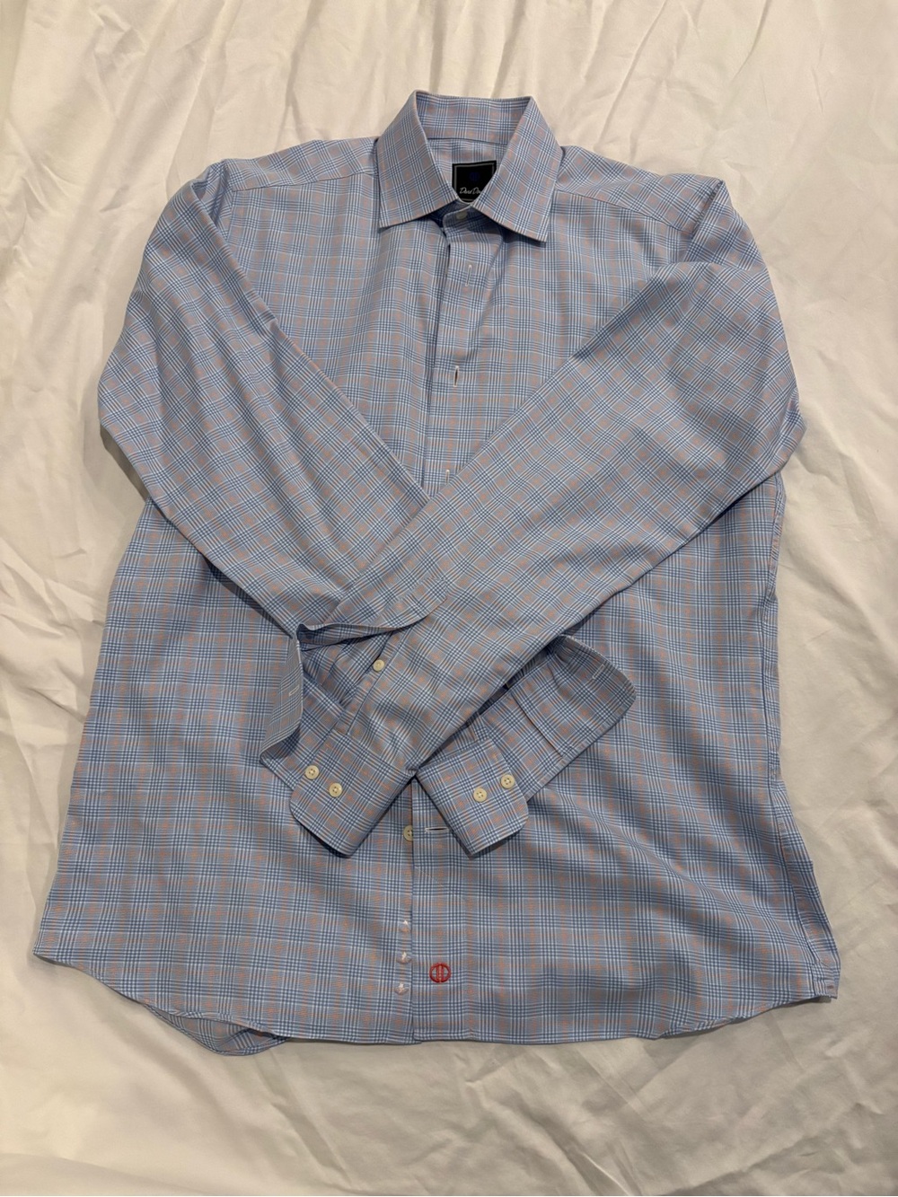 David Donahue Light Blue and Pink Windowpane Dress Shirt
